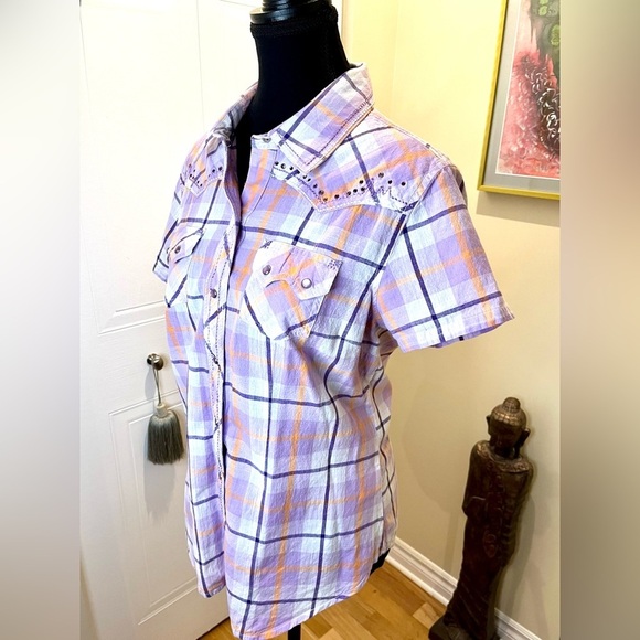 Cumberland Outfitters retro style  plaid western short sleeve shirt, embroidery - Picture 5 of 13